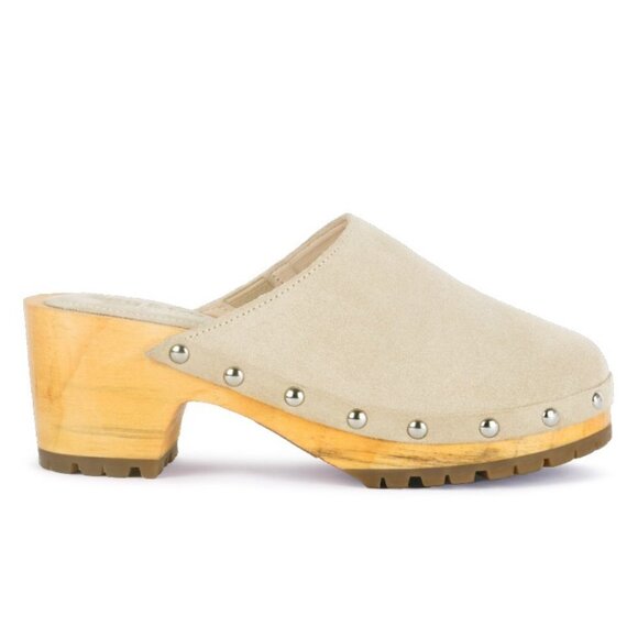 CEDRUS FINE SUEDE STUDDED CLOG MULES Beige Size 7 - Picture 4 of 5